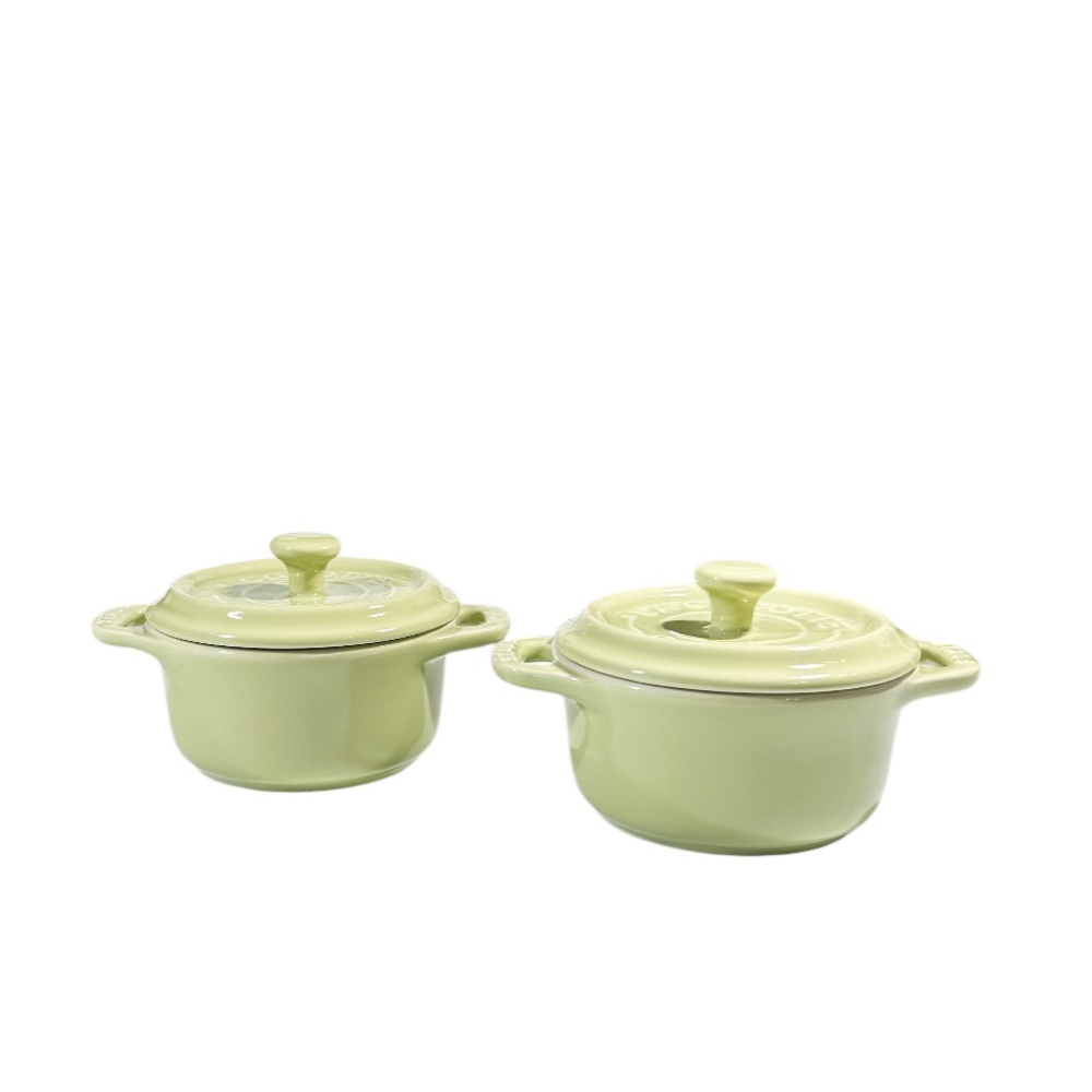 NEW Staub PASTEL GREEN Mini Round Cocottes Set/2